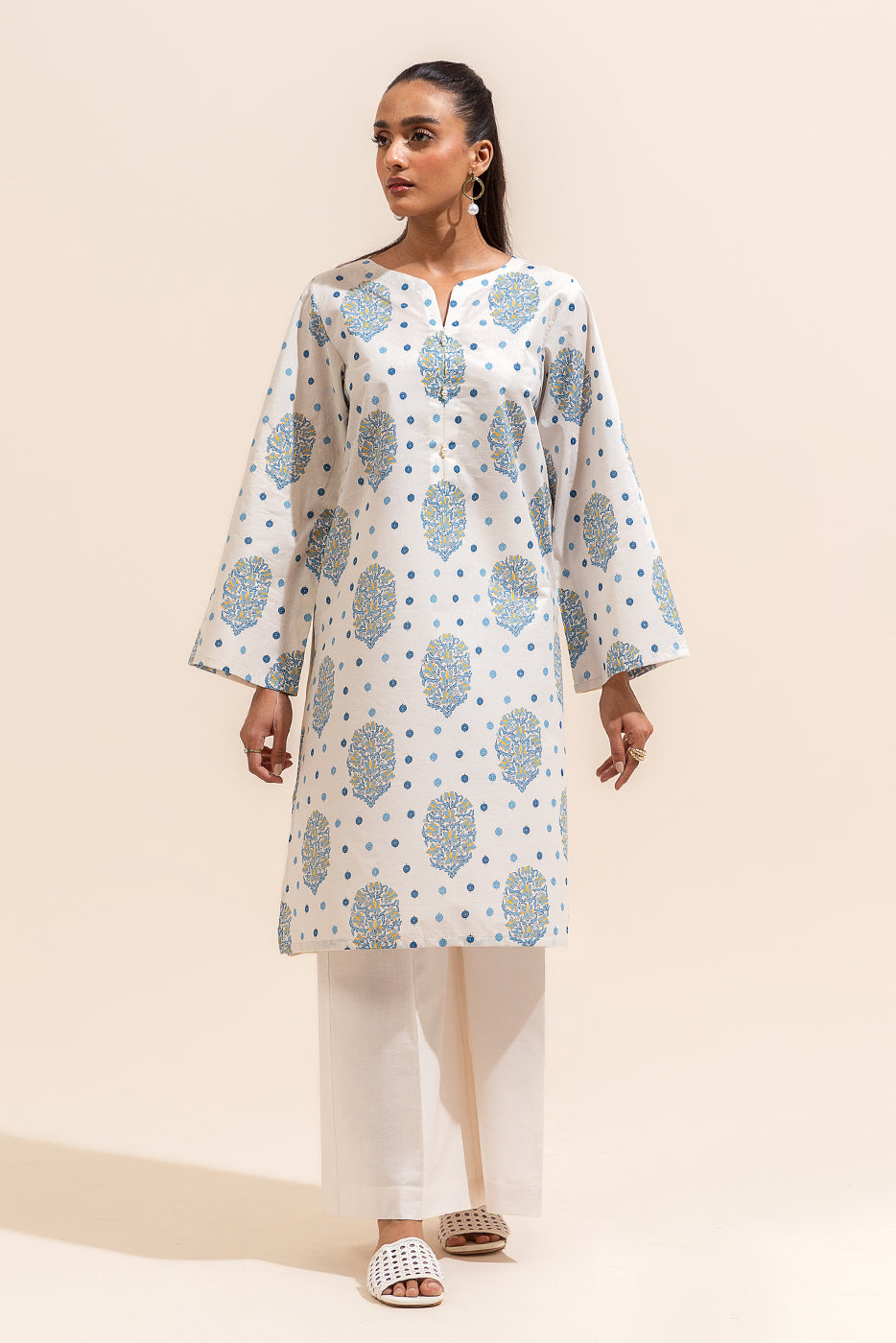 1 PIECE PRINTED LAWN SHIRT-CREME GRANITE (UNSTITCHED)