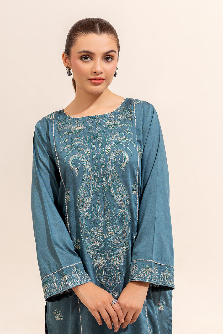 2 PIECE EMBROIDERED TWO TONE SUIT-ETHNIC GRANITE (UNSTITCHED)