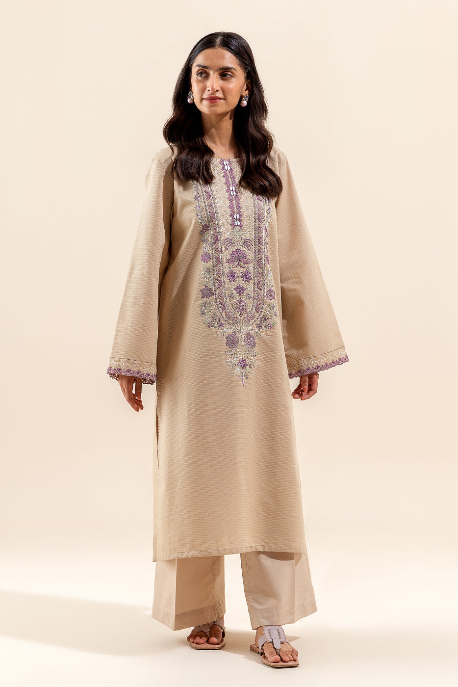 1 PIECE EMBROIDERED DORIA SHIRT-TAUPE SERENITY (UNSTITCHED)