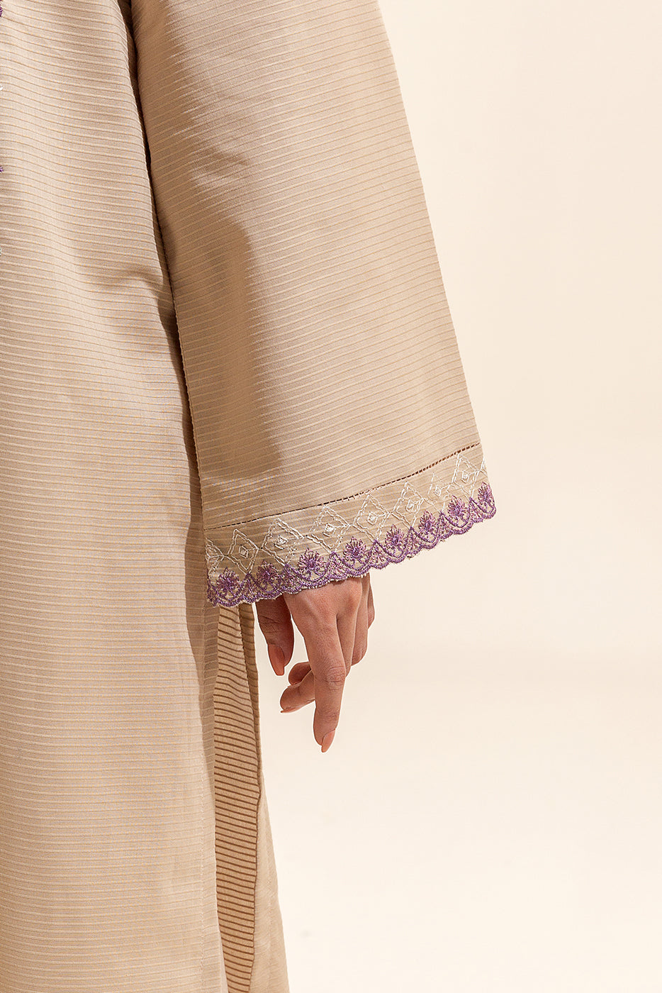 1 PIECE EMBROIDERED DORIA SHIRT-TAUPE SERENITY (UNSTITCHED)