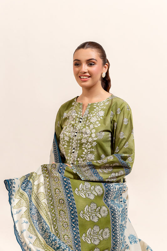 3 PIECE EMBROIDERED LAWN SUIT-OLIVE VERDEL (UNSTITCHED)