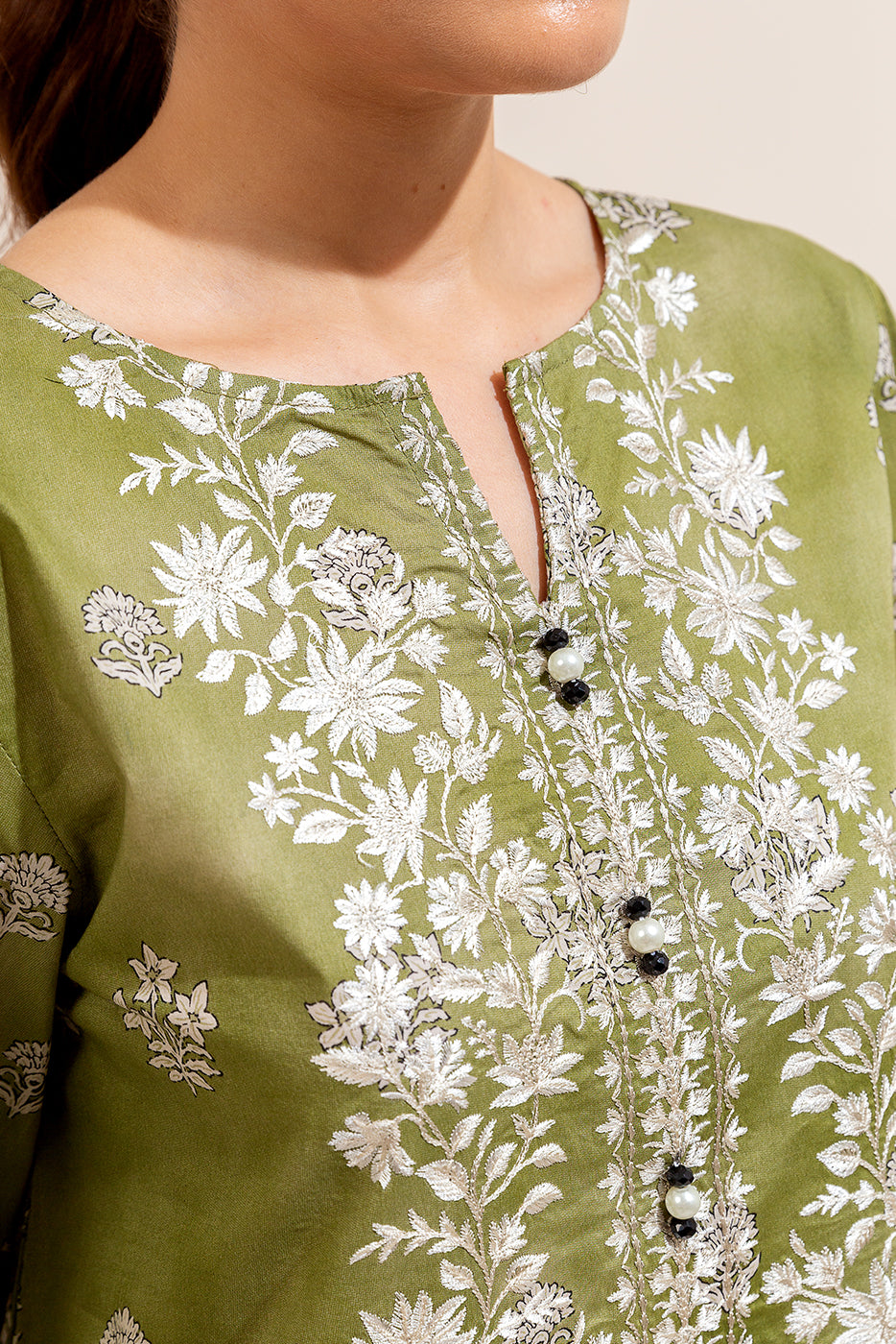 3 PIECE EMBROIDERED LAWN SUIT-OLIVE VERDEL (UNSTITCHED)