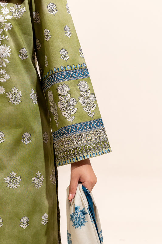 3 PIECE EMBROIDERED LAWN SUIT-OLIVE VERDEL (UNSTITCHED)