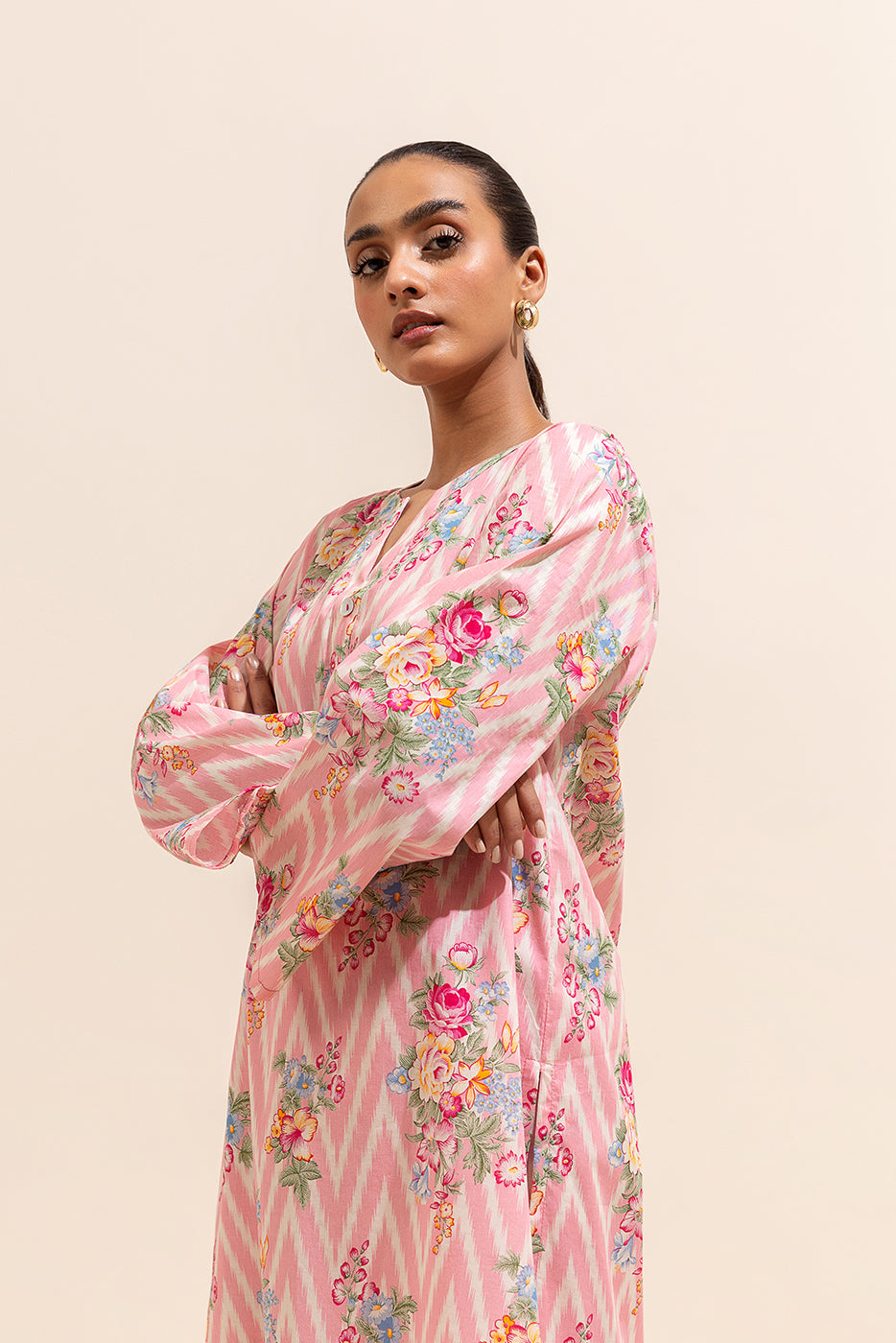 2 PIECE PRINTED LAWN SUIT-BLUSH GARDENIA (UNSTITCHED)