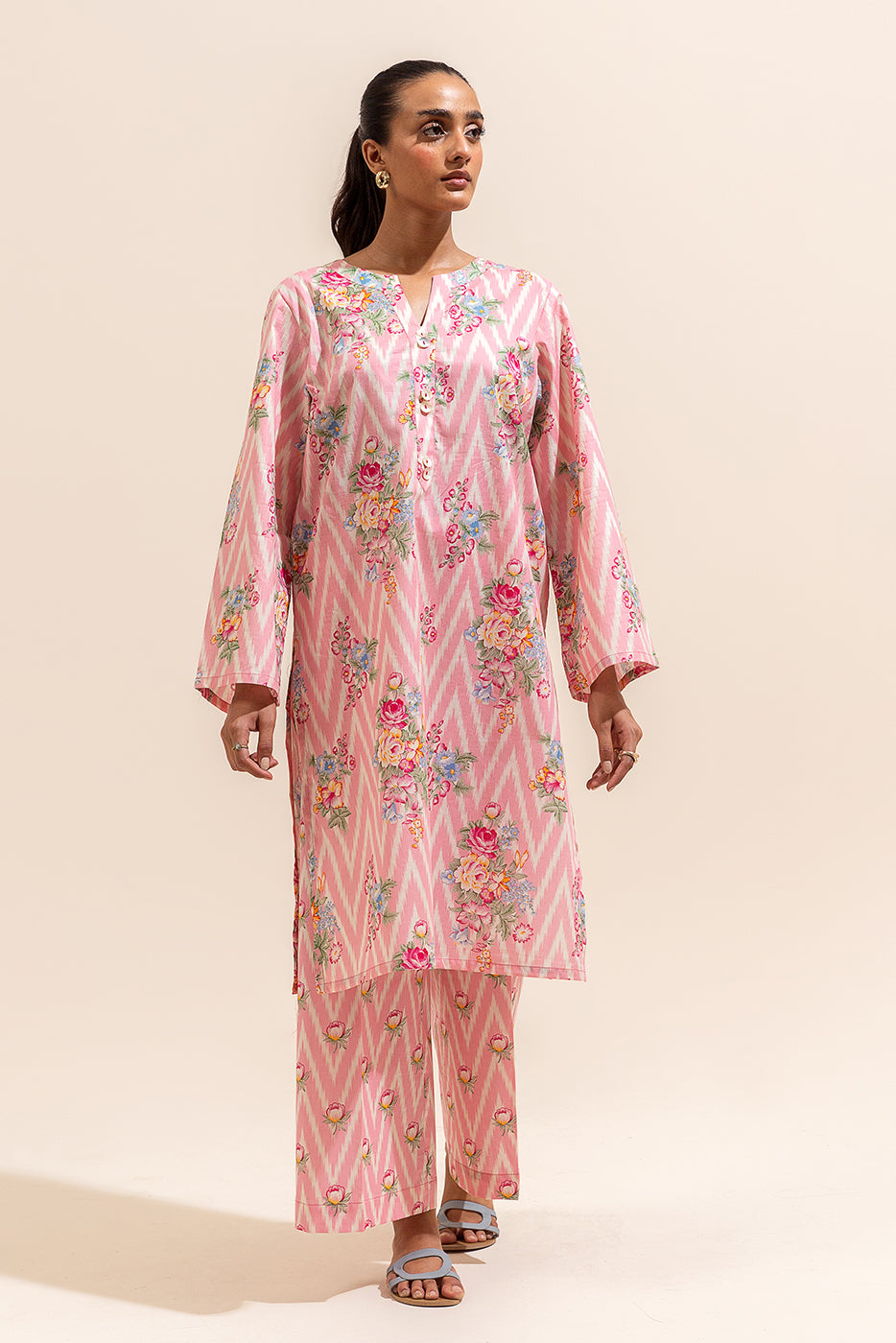 2 PIECE PRINTED LAWN SUIT-BLUSH GARDENIA (UNSTITCHED)