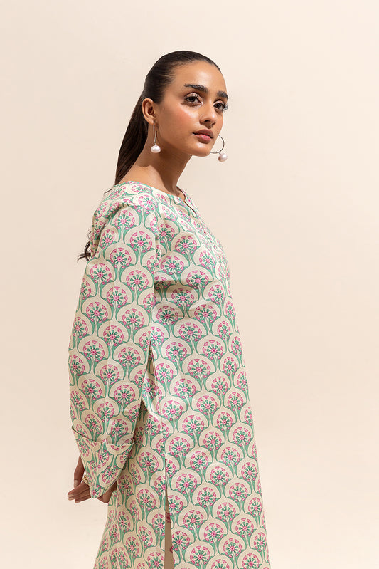 2 PIECE PRINTED LAWN SUIT-WHITE FOLIATE (UNSTITCHED)