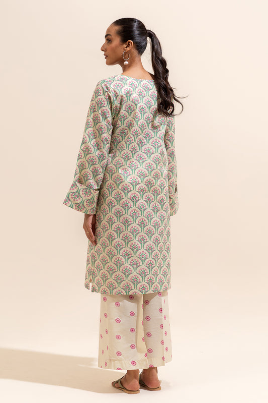 2 PIECE PRINTED LAWN SUIT-WHITE FOLIATE (UNSTITCHED)