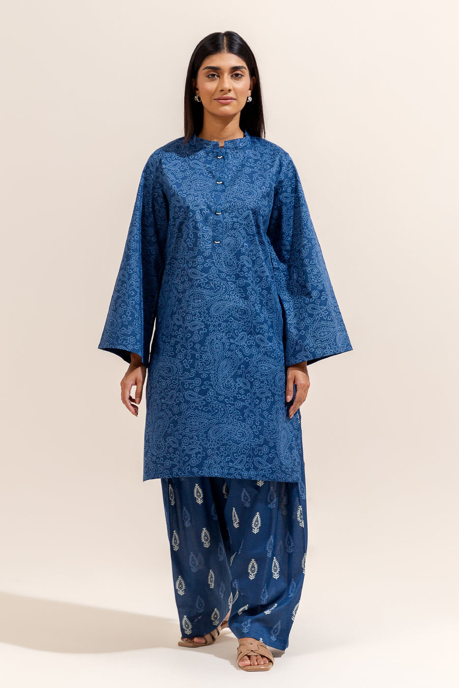 2 PIECE PRINTED LAWN SUIT-HAZY BLUE (UNSTITCHED)