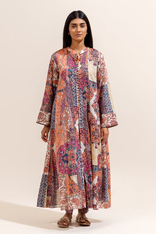 2 PIECE PRINTED LAWN SUIT-ROUGE MOSAIC (UNSTITCHED)