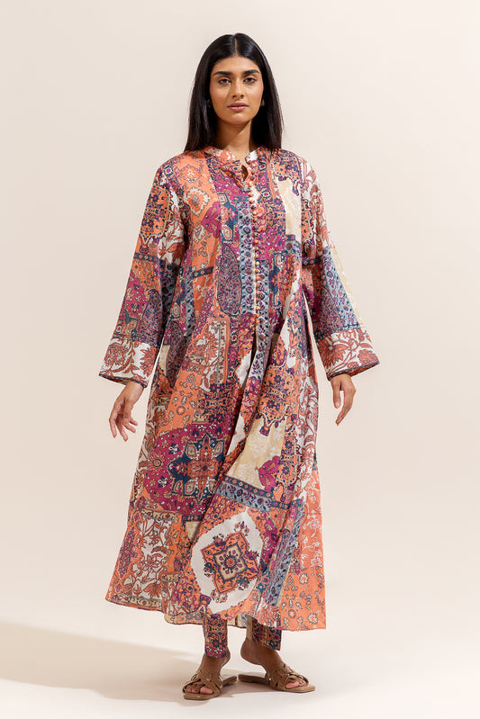 2 PIECE PRINTED LAWN SUIT-ROUGE MOSAIC (UNSTITCHED)