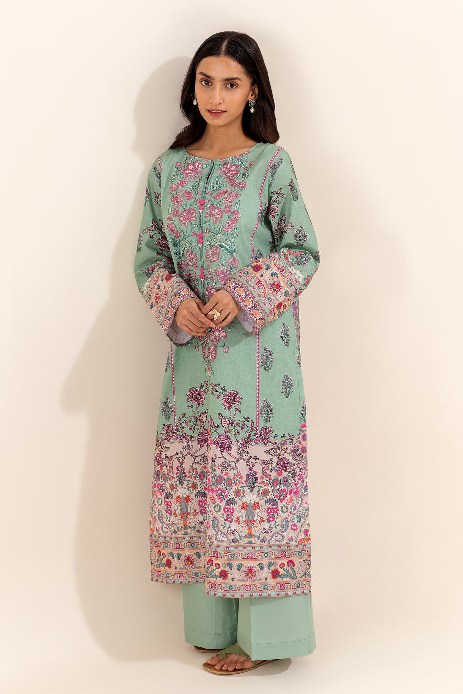 2 PIECE EMBROIDERED LAWN SUIT-TROPICAL TIDE (UNSTITCHED)