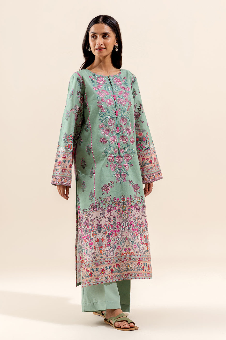 2 PIECE EMBROIDERED LAWN SUIT-TROPICAL TIDE (UNSTITCHED)