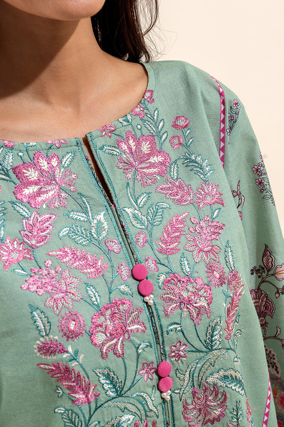 2 PIECE EMBROIDERED LAWN SUIT-TROPICAL TIDE (UNSTITCHED)