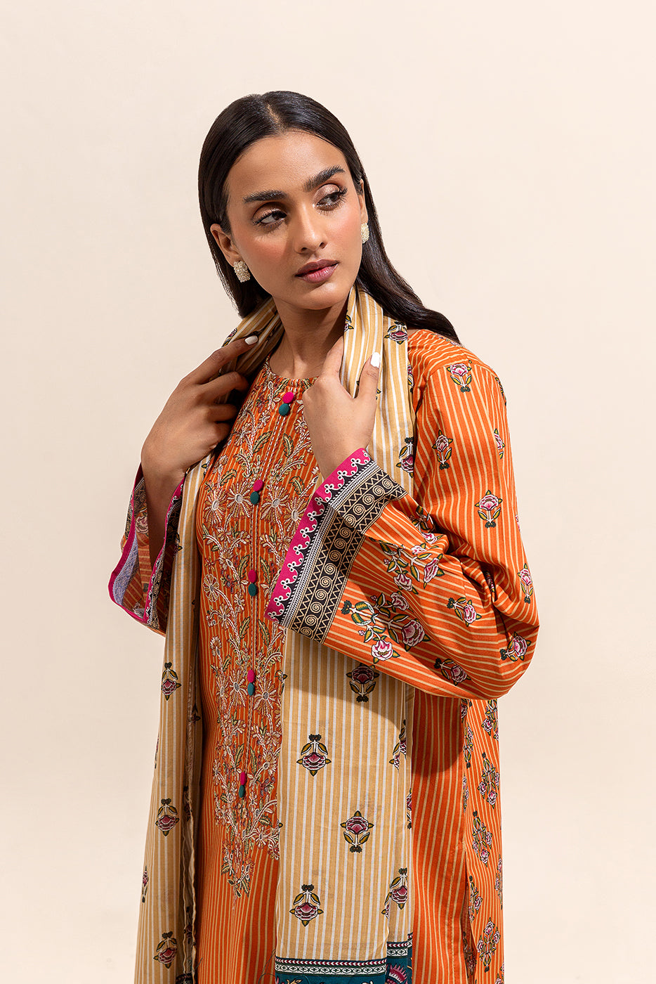 3 PIECE EMBROIDERED LAWN SUIT-RUSSET GLAZE ( UNSTITCHED)