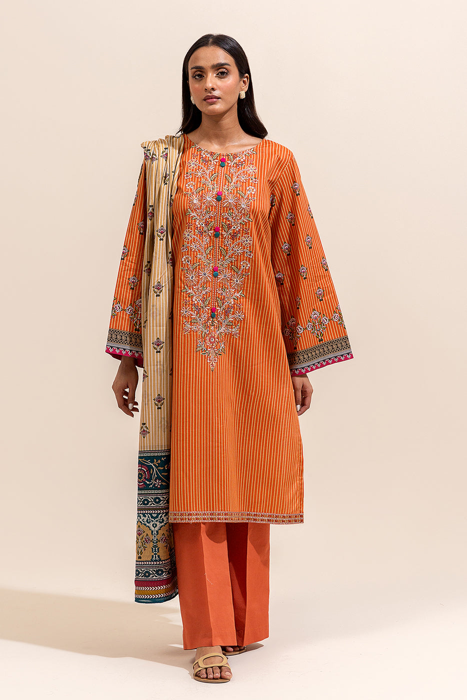 3 PIECE EMBROIDERED LAWN SUIT-RUSSET GLAZE ( UNSTITCHED)