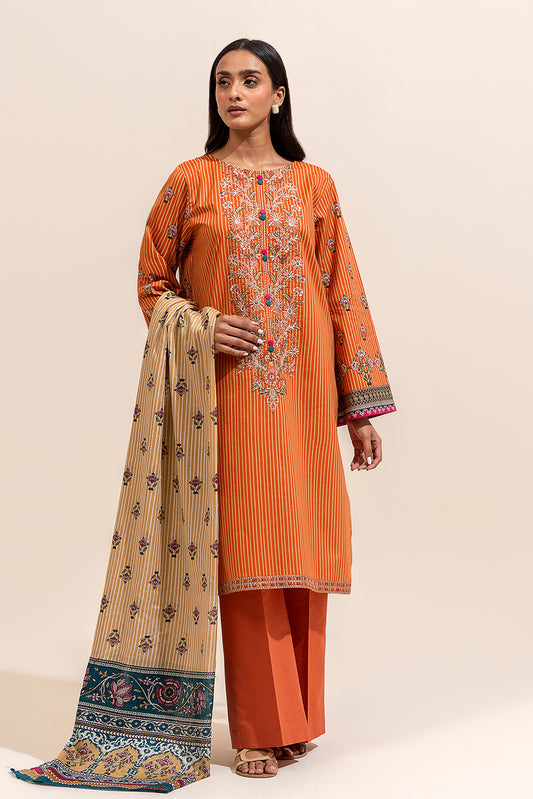 3 PIECE EMBROIDERED LAWN SUIT-RUSSET GLAZE ( UNSTITCHED)