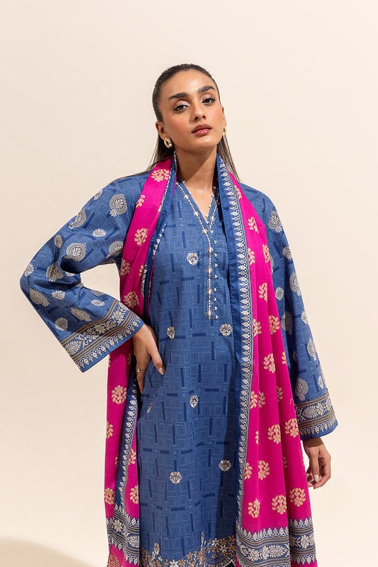 3 PIECE EMBROIDERED LAWN SUIT-SAPPHIRE BLUE (UNSTITCHED)