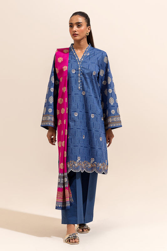 3 PIECE EMBROIDERED LAWN SUIT-SAPPHIRE BLUE (UNSTITCHED)