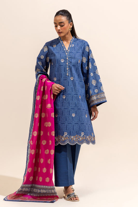 3 PIECE EMBROIDERED LAWN SUIT-SAPPHIRE BLUE (UNSTITCHED)