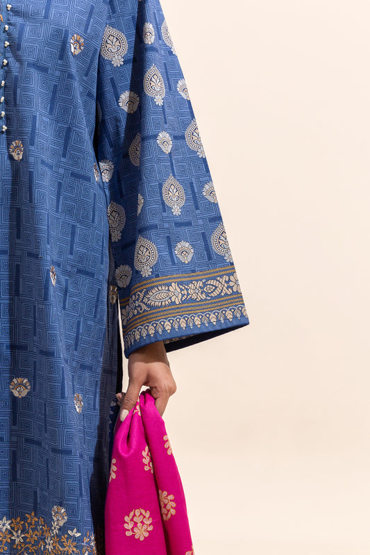 3 PIECE EMBROIDERED LAWN SUIT-SAPPHIRE BLUE (UNSTITCHED)