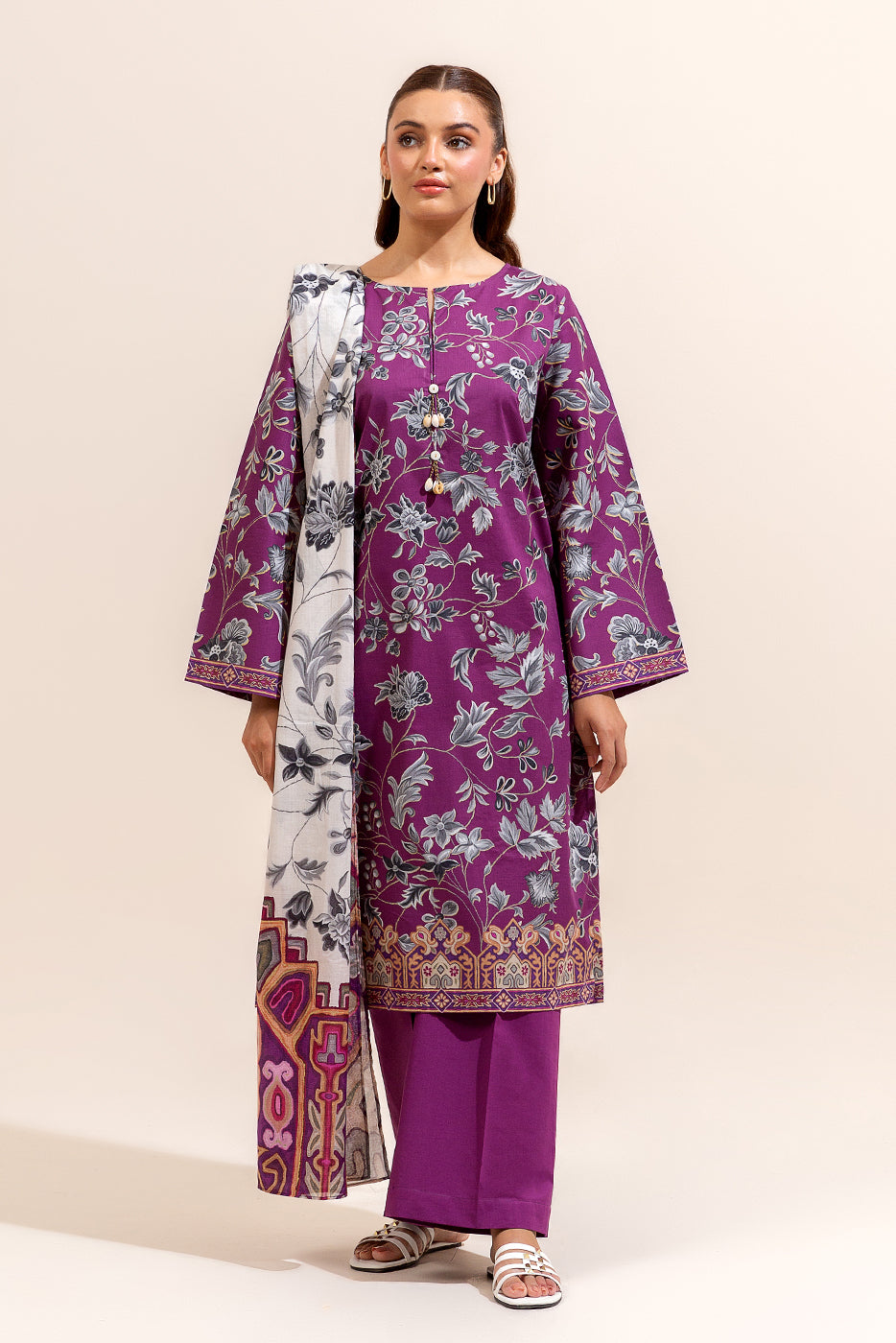 3 PIECE PRINTED LAWN SUIT-MULBERRY ASH (UNSTITCHED)