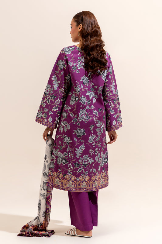 3 PIECE PRINTED LAWN SUIT-MULBERRY ASH (UNSTITCHED)