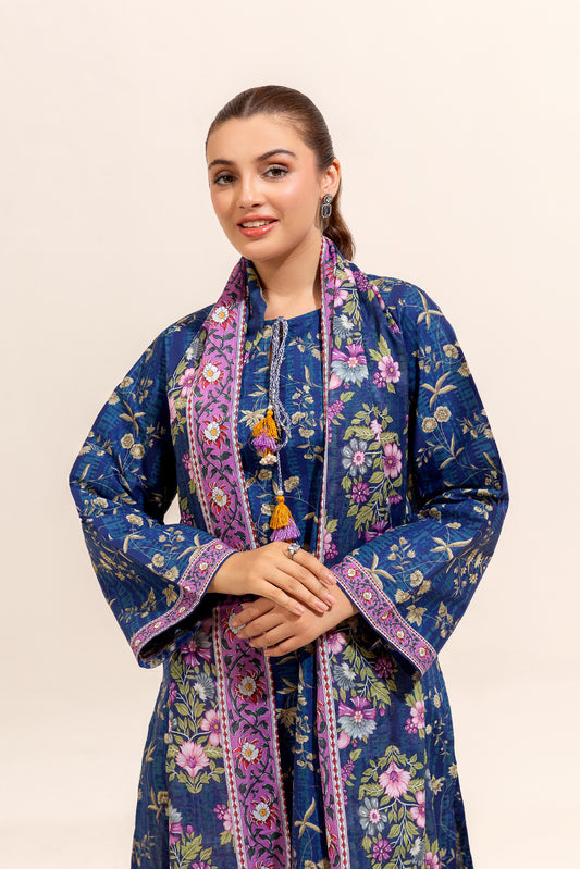 3 PIECE PRINTED LAWN SUIT-AZURE GLOW (UNSTITCHED)