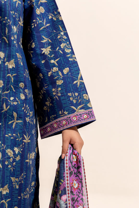 3 PIECE PRINTED LAWN SUIT-AZURE GLOW (UNSTITCHED)