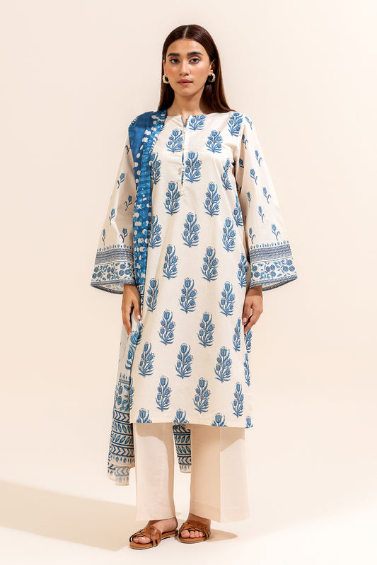 3 PIECE PRINTED LAWN SUIT-CREAM DRAPE (UNSTITCHED)