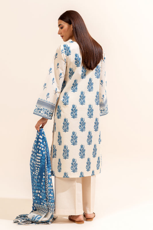 3 PIECE PRINTED LAWN SUIT-CREAM DRAPE (UNSTITCHED)