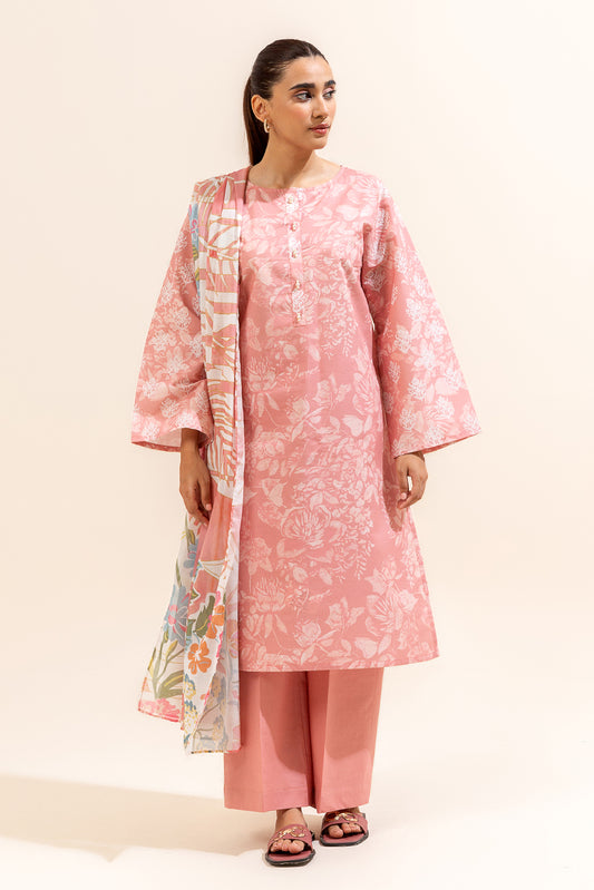 3 PIECE PRINTED LAWN SUIT-BLUSH BLOSSOM (UNSTITCHED)