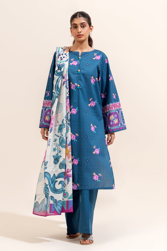 3 PIECE PRINTED LAWN SUIT-MIDNIGHT FLORET (UNSTITCHED)