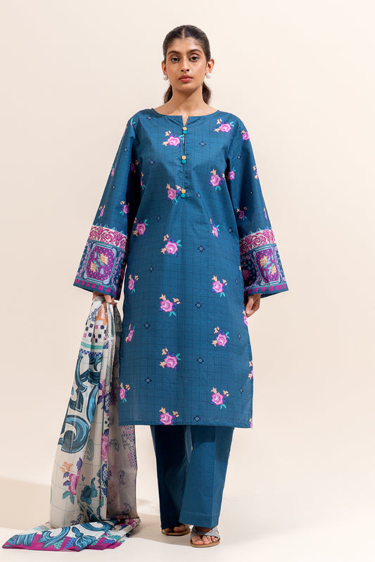 3 PIECE PRINTED LAWN SUIT-MIDNIGHT FLORET (UNSTITCHED)