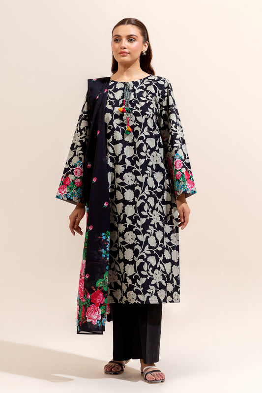 3 PIECE PRINTED LAWN SUIT-RAVEN BLOOM (UNSTITCHED)