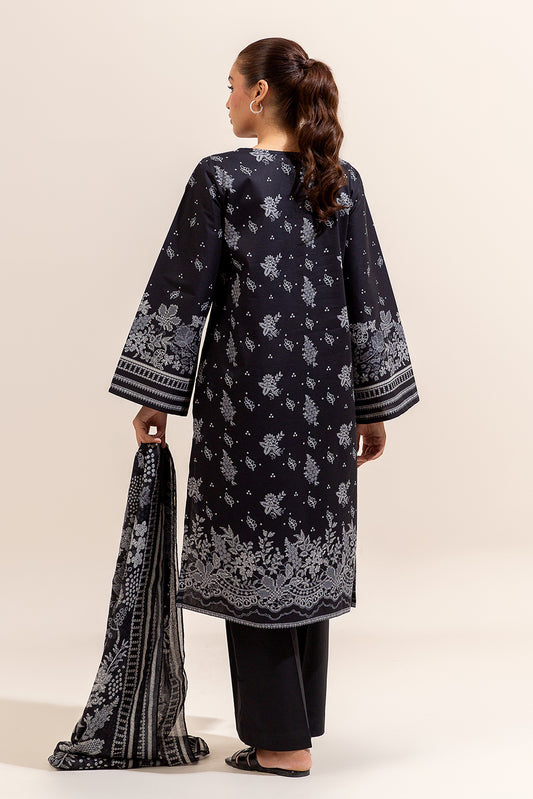 3 PIECE PRINTED LAWN SUIT-BLACK ORCHID (UNSTITCHED)