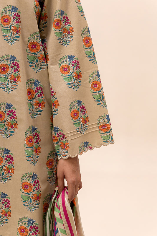 3 PIECE PRINTED LAWN SUIT-SAND FLORET (UNSTITCHED)