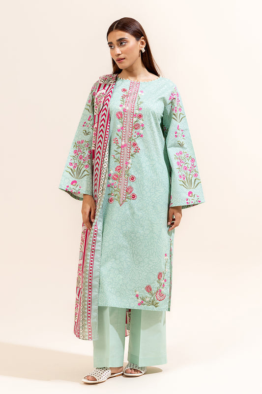 3 PIECE EMBROIDERED LAWN SUIT-TURQUOISE BLOOM (UNSTITCHED)
