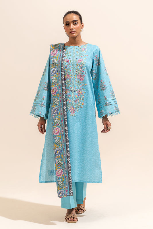 3 PIECE EMBROIDERED LAWN SUIT-CYAN WHISPER (UNSTITCHED)