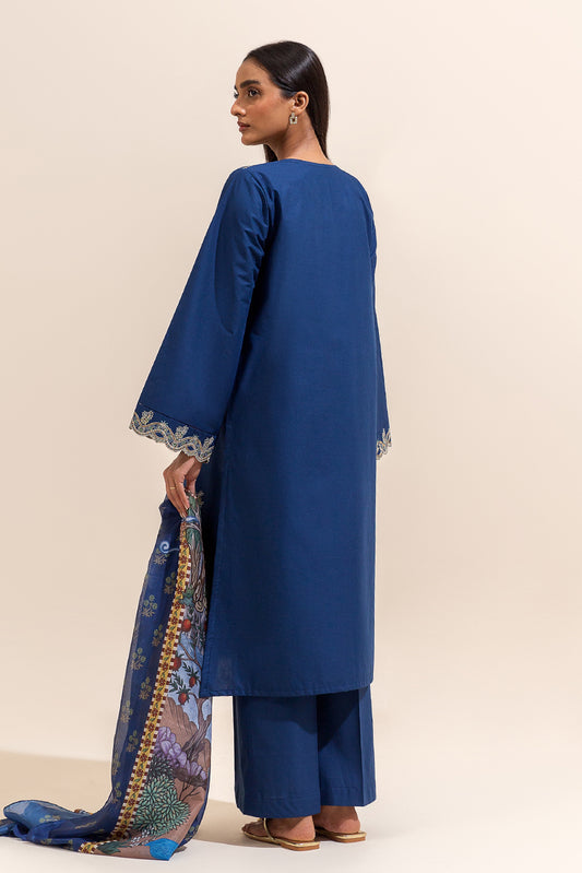 3 PIECE EMBROIDERED LAWN SUIT-NAVY MEADOW (UNSTITCHED)