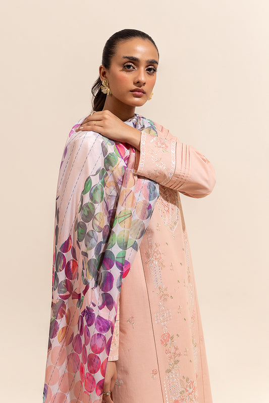 3 PIECE EMBROIDERED LAWN SUIT-CORAL BLOOM (UNSTITCHED)