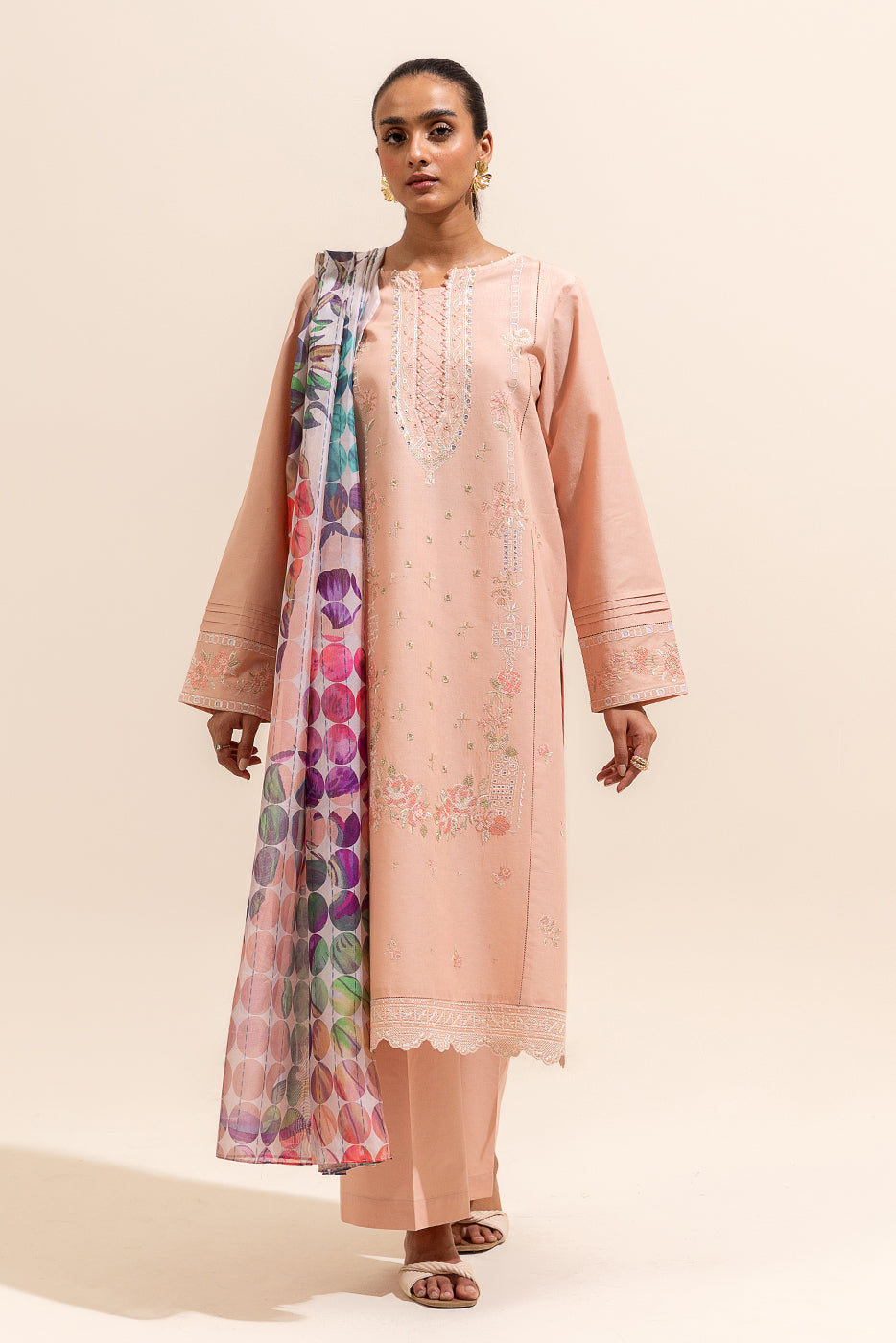 3 PIECE EMBROIDERED LAWN SUIT-CORAL BLOOM (UNSTITCHED)