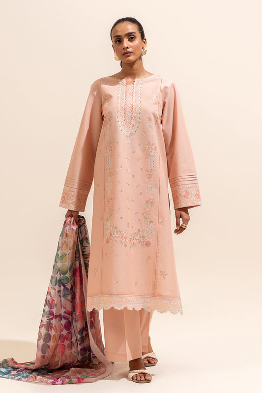 3 PIECE EMBROIDERED LAWN SUIT-CORAL BLOOM (UNSTITCHED)