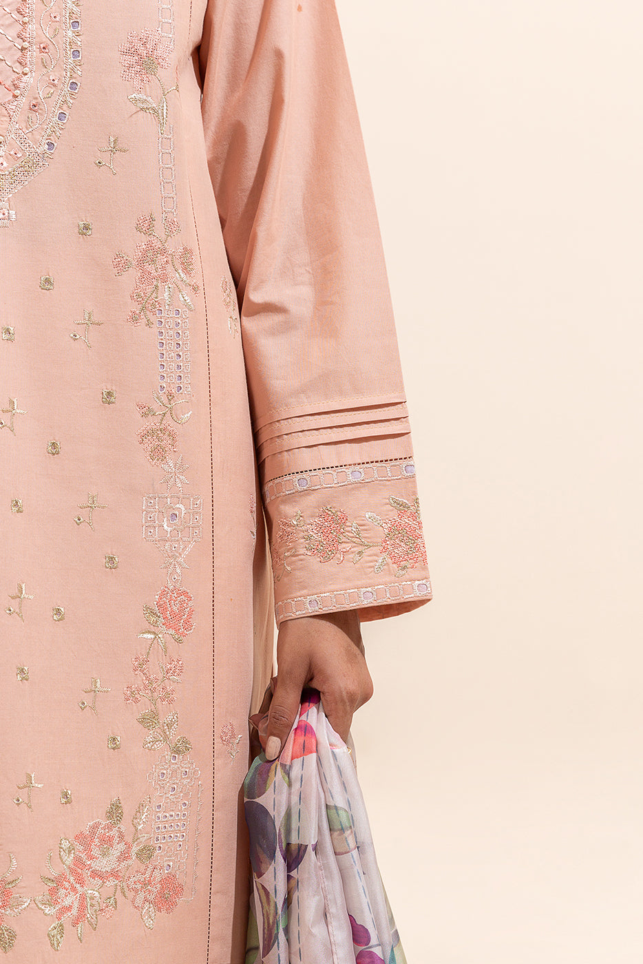 3 PIECE EMBROIDERED LAWN SUIT-CORAL BLOOM (UNSTITCHED)