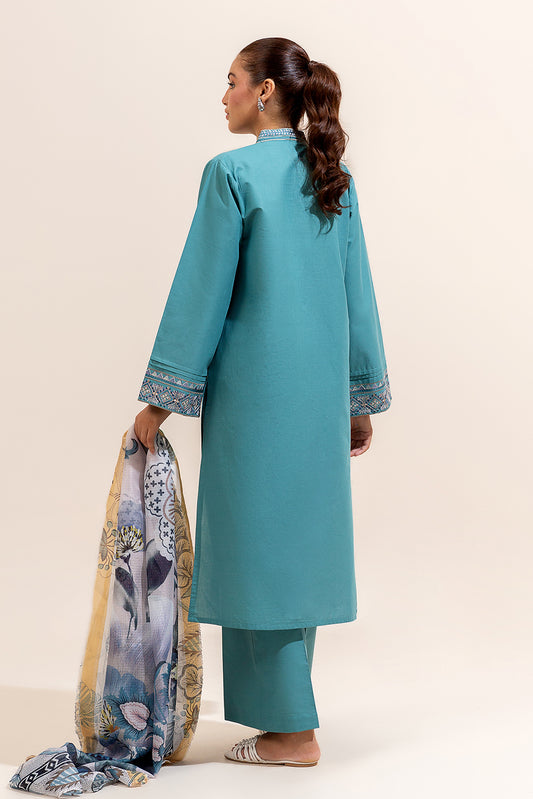 3 PIECE EMBROIDERED LAWN SUIT-CERULEAN PINE (UNSTITCHED)