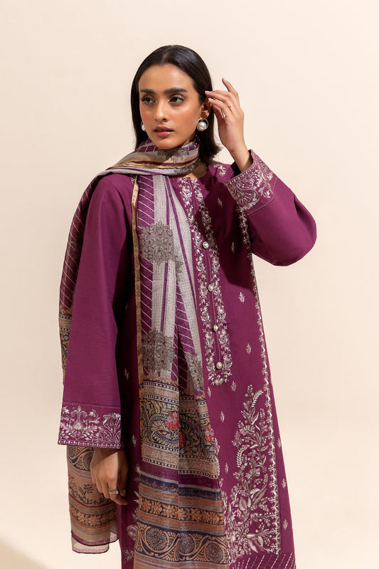 3 PIECE EMBROIDERED LAWN SUIT-PLUM GLAM (UNSTITCHED)