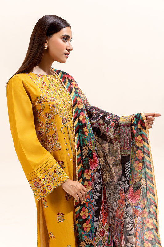 3 PIECE EMBROIDERED LAWN SUIT-VERDANT YELLOW (UNSTITCHED)