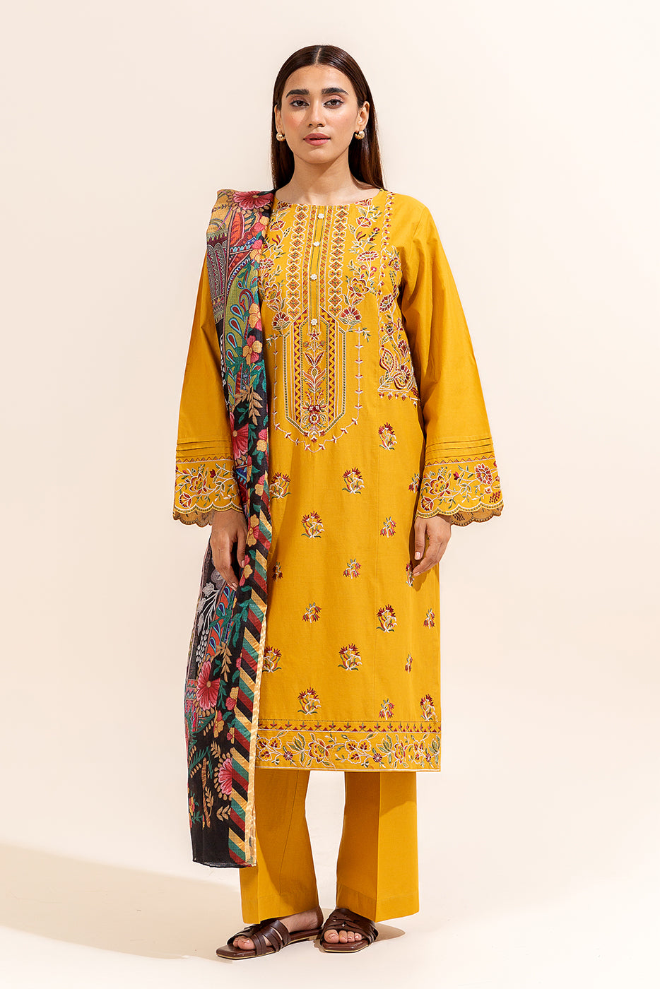 3 PIECE EMBROIDERED LAWN SUIT-VERDANT YELLOW (UNSTITCHED)