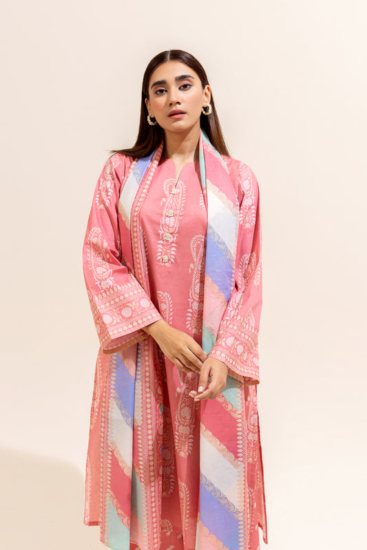 3 PIECE PRINTED LAWN SUIT-CLUSTER DUSK (UNSTITCHED)