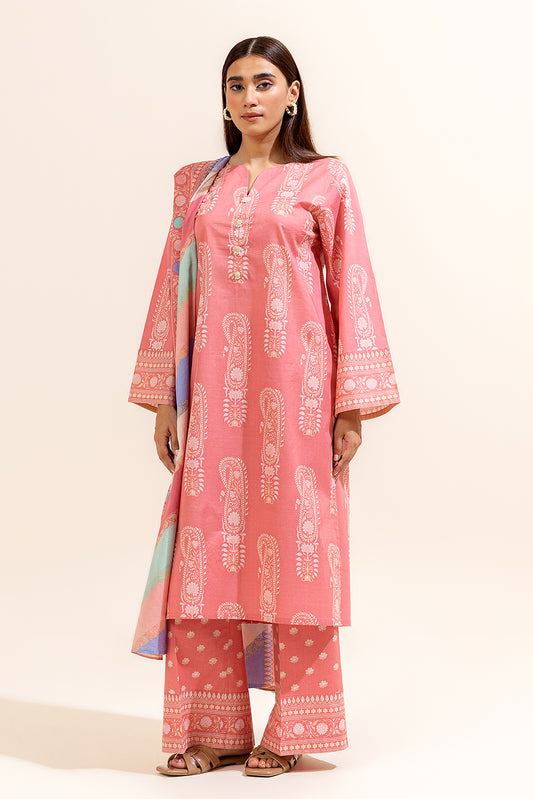 3 PIECE PRINTED LAWN SUIT-CLUSTER DUSK (UNSTITCHED)