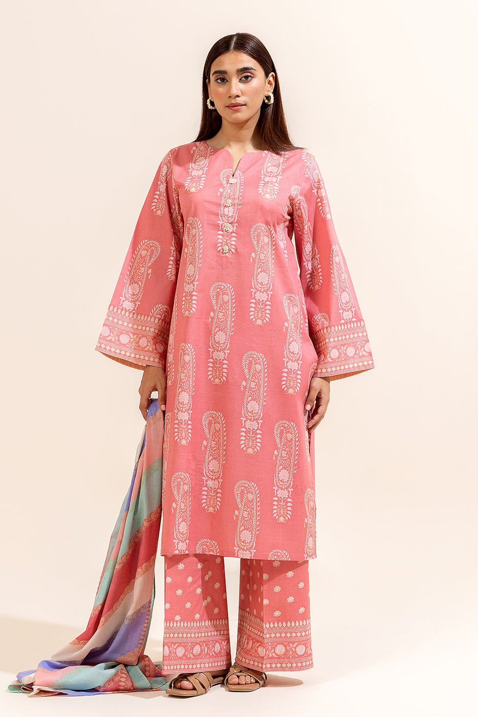 3 PIECE PRINTED LAWN SUIT-CLUSTER DUSK (UNSTITCHED)